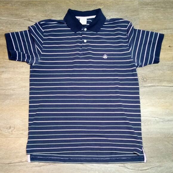 Brooks Brothers Performance Striped Polo Shirt Logo Men Blue Pink Medium - Picture 2 of 5